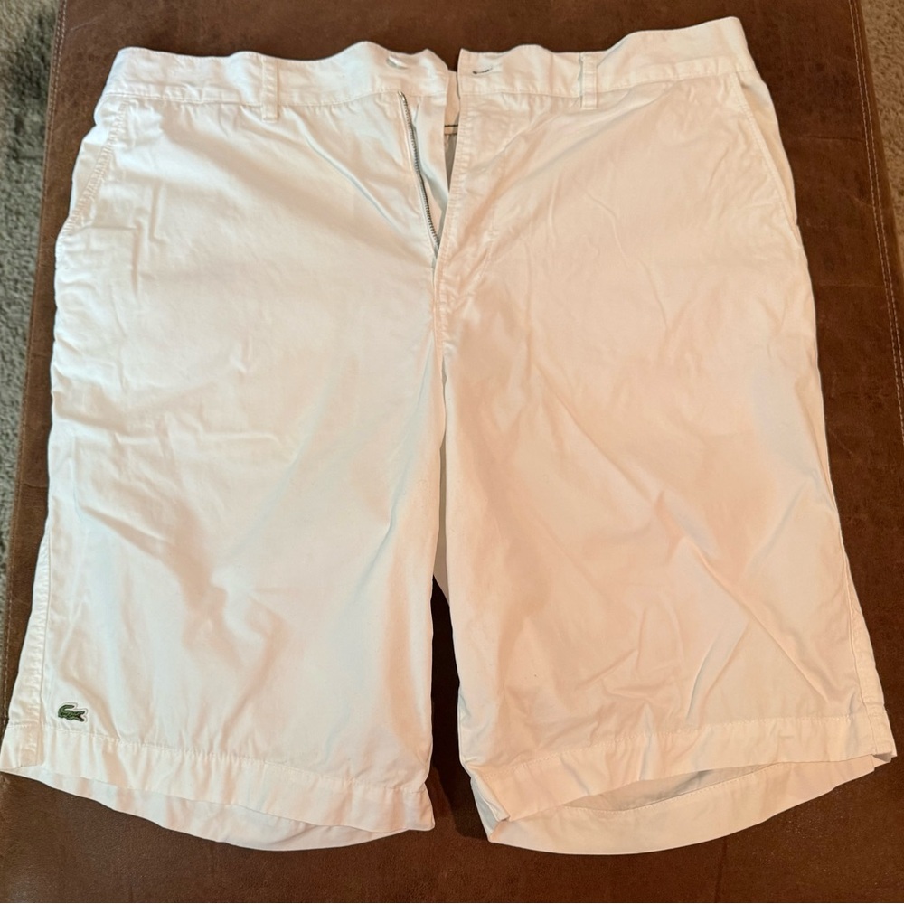 Lacoste Shorts Mens XL White 11 In Inseam Chino 100% Cotton Flat Front Casual